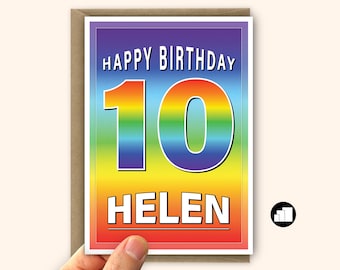 Carte personnalisée 10e anniversaire pour garçon ou fille Message personnalisable Options grande taille disponibles