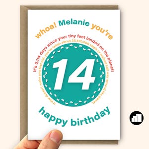 Funny 14th Birthday Card for boy for girl Large 14 birthday card card for him her son daughter brother sister or friend