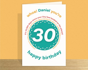 Personalised 30th Birthday Card for him or her Funny statistics Large 30 birthday wishes card for wife husband son daughter
