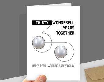 Pearl 30th wedding anniversary card for husband wife parents, 30 wonderful years
