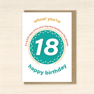 Cartão de aniversário engraçado de 18 anos para meninos e meninas, estatísticas de dias, passos, 18 cartões de desejos de aniversário para filho e filha, em branco dentro