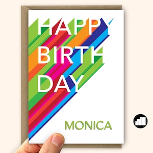 Tarjeta de cumpleaños personalizada para él o ella Tarjeta de cumpleaños colorida para mamá o papá Sombra larga Tarjeta grande y opciones interiores