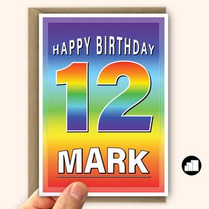 Carte personnalisée pour 12e anniversaire pour garçon ou fille Message personnalisable Options grande taille disponibles