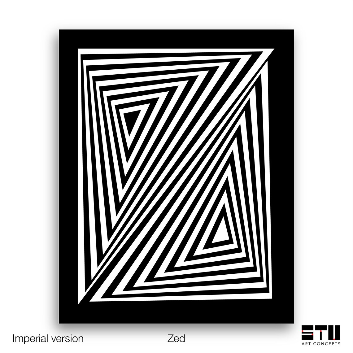 Zed Optical Illusion Print Modern Geometric Art Black and Etsy