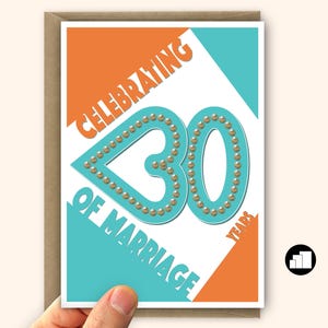 Carte de félicitations rétro de 30 coeurs en perles pour mari et femme pour le 30e anniversaire de mariage d'un mari et d'une grande carte