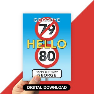 Printable Funny 80th Birthday Card, Speed Sign with Name, Digital file