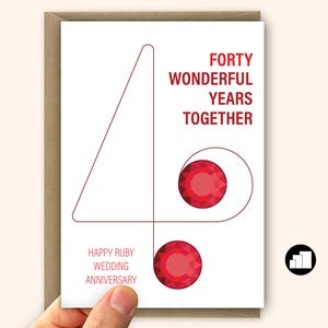 Tarjeta del 40 aniversario de bodas de Ruby para esposo, esposa o padres 40 años maravillosos Mensaje personalizado y opciones de tarjetas grandes