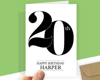 20th Birthday Card for him or her Personalised Minimal Son Daughter