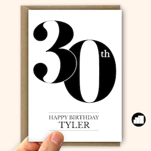 Carte d'anniversaire minimaliste personnalisée pour son 30e anniversaire, grand format avec message personnalisé