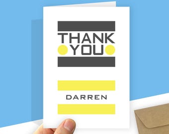 Modern Minimalist Thank You Card - Personalised Yellow Grey Contemporary Appreciation Greeting Custom Note