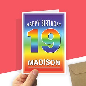 Personalised 19th Birthday Card for Son Daughter, Rainbow Gradient Design