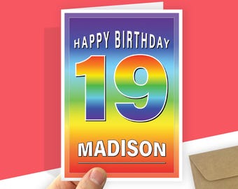 Personalised 19th Birthday Card for Son Daughter, Rainbow Gradient Design