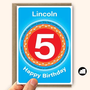 Cartão personalizado de 5º aniversário para menino para menina Estatísticas engraçadas Cartão grande de 5 anos para filho e filha