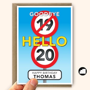 20e carte de joyeux anniversaire amusante pour lui pour elle Panneau de vitesse 20 cartes de voeux d'anniversaire pour son fils et sa fille Grande et options de message personnalisées