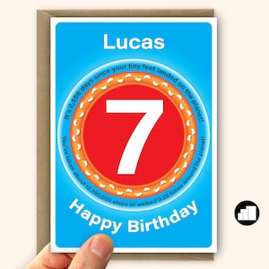 Cartão personalizado de 7º aniversário para menino para menina Estatísticas engraçadas Cartão grande de 7º aniversário para filho e filha
