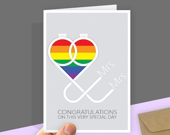 Mrs & Mrs Hochzeitskarte: Regenbogen Ringe, Lesbischer Stolz