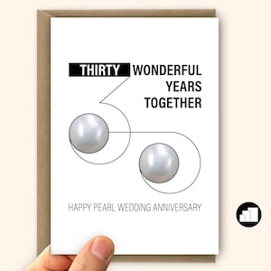 Tarjeta Pearl del 30 aniversario de bodas para esposo, esposa o padres, 30 años maravillosos, mensaje personalizado y opciones de tarjetas grandes