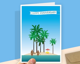 Tropical Beach Anniversary Card | Romantic Paradise Love Card