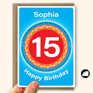 Tarjeta de cumpleaños número 15 personalizada para niño y niña Estadísticas divertidas Tarjeta grande de cumpleaños número 15 para hijo e hija