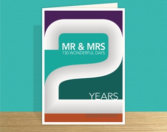 2nd wedding anniversary card for wife or husband Two years Large card & personalised message options