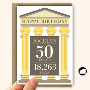 Tarjeta personalizada de 50 cumpleaños para ella o él Tarjeta grande de 50 cumpleaños para mamá papá Arquitectura clásica Días Añadir mensaje