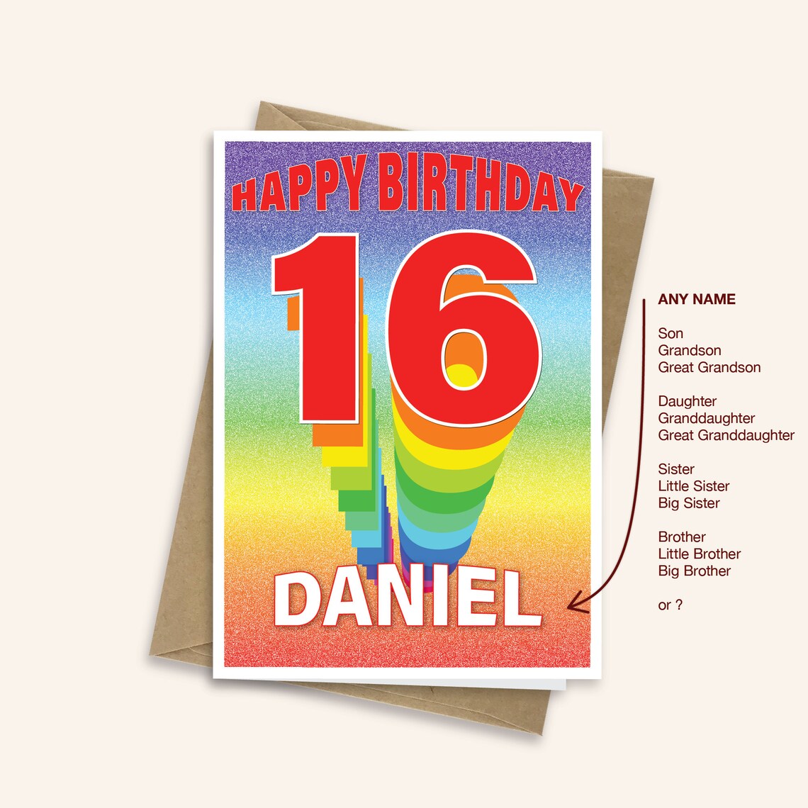 Personalised 16th Birthday Card for Boy or Girl 16 Birthday Etsy