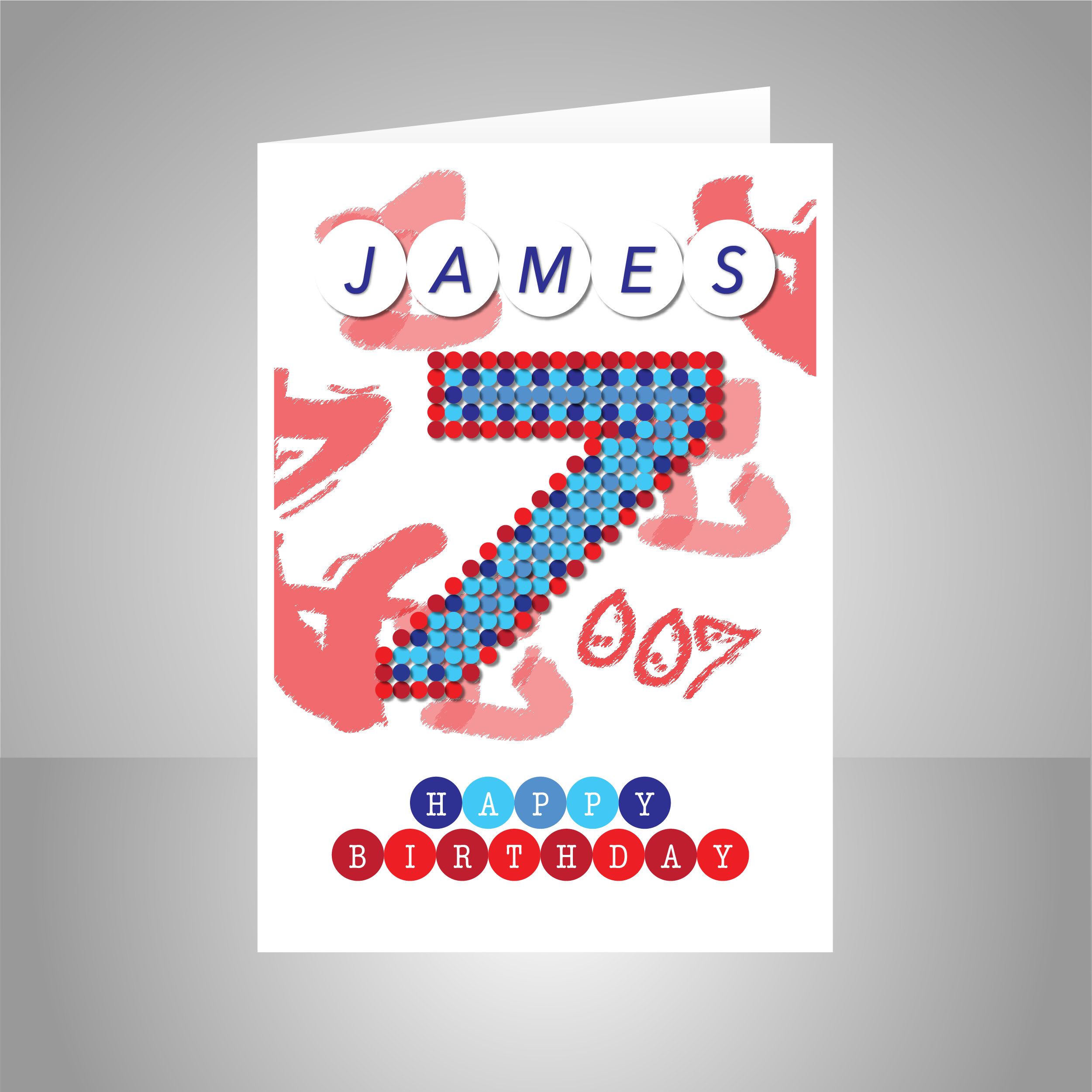 personalised happy 7th birthday card for boy edit name red
