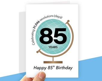 Printable 85th Birthday Card Globe Theme, Digital file