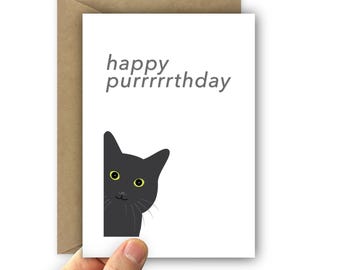 Cat birthday card Happy purrrrrthday Cat pun greeting card Card for cat lover Blank inside