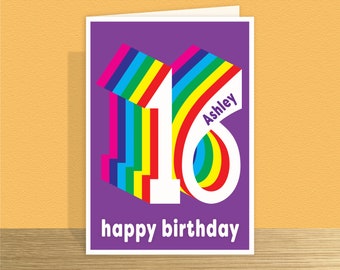 Personalised 16th birthday card for boy for girl 16 birthday card for daughter or son Rainbow Large card & personalised message options