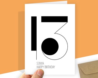 Personalised 13th Birthday Card: Minimalist Design for Him or Her