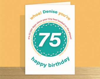 Personalised 75th Birthday Card funny statistics 75 birthday wishes card for her or him