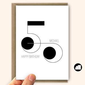 Minimalist 50th Birthday Card for him for her Unique personalised name large 50 birthday wishes card for wife husband dad mom mum