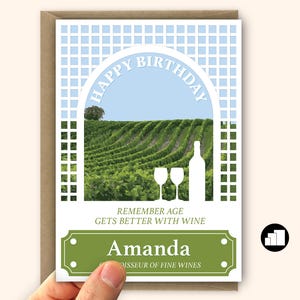 Wine Lover's birthday card Personalised birthday card for him or her Wine connoisseur Large card and message options