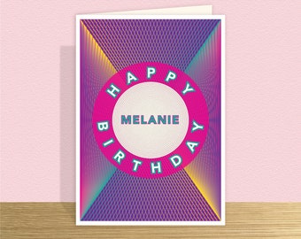 Custom Birthday Card for her Retro birthday card for mum Synthwave card personalised for female Large card & inside options