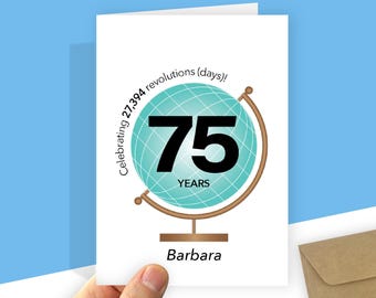 Fun 75th Birthday Card | Personalised | Unique Globe Theme