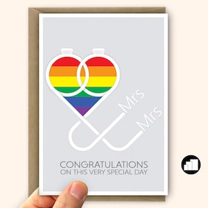 Mrs & Mrs Trouwkaart Lesbische hartringen Regenboog trouwkaart homohuwelijksdagkaart Grote kaart berichtopties