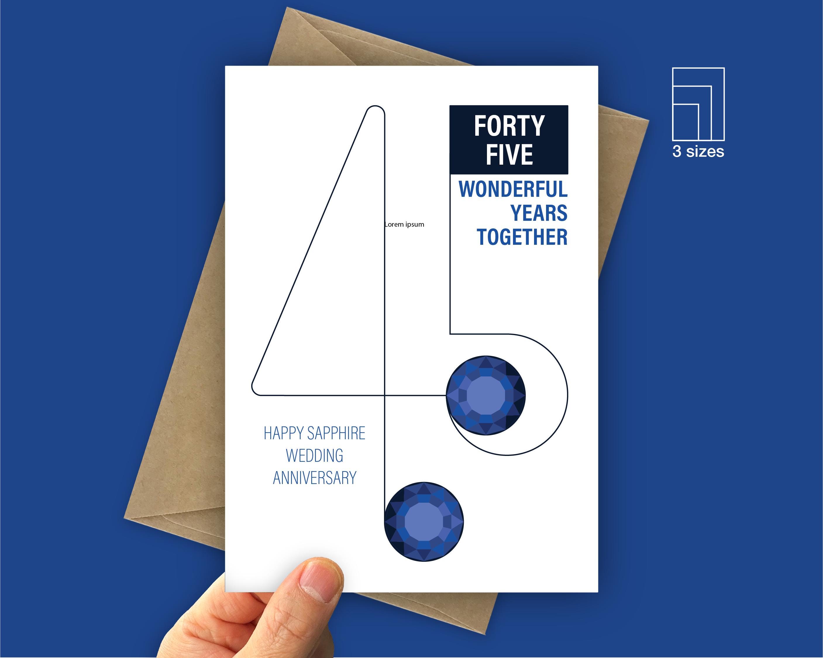 Sapphire 45th Wedding Anniversary Card for Husband Wife or Parents 45 ...