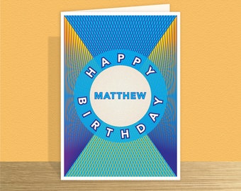 Personalised Birthday Card for him Custom Retro birthday card for dad Synthwave card for male Large card & inside options