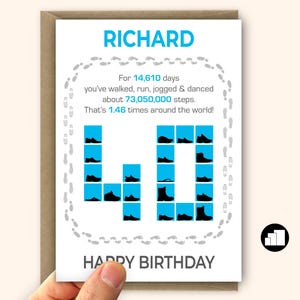 Divertente biglietto di auguri per il 40° compleanno per lui amante delle scarpe, biglietto di auguri personalizzato per il 40° compleanno per marito, papà, figlio, messaggio e opzioni per biglietti grandi