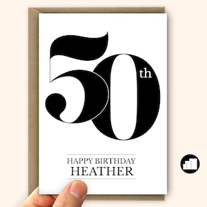 Biglietto di auguri minimalista personalizzato per il 50° compleanno per lui o per lei - Grande formato con messaggio personalizzato