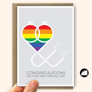 Mr & Mr-trouwkaart Gay Heart Rings Ampersand Rainbow-trouwkaart Bruidegom trouwdagkaart grote kaart berichtopties