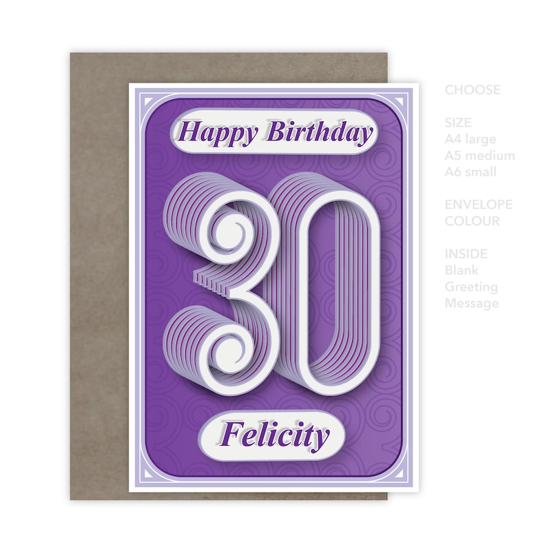 Personalised name 30th Birthday card for her happy 30 bday