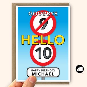 Lustige Geburtstagskarte für 10 jährige Jungen & Mädchen Söhne und Töchter Speedschild Design