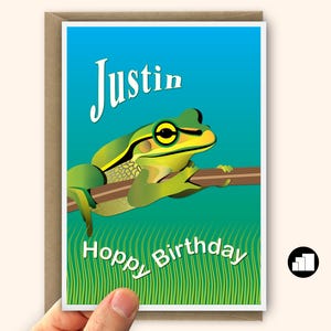 Carte d'anniversaire personnalisable grenouille rigolote - Message personnalisé pour les amateurs de nature et d'amphibiens