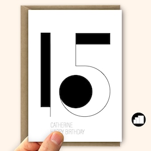 Gepersonaliseerde 15e verjaardagskaart Minimalistische kaart voor haar of hem 15e verjaardagskaart voor dochter zoon Grote kaart en berichtopties