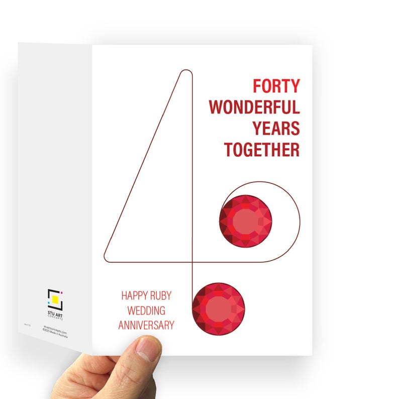 Ruby 40th Wedding Anniversary Card for Husband Wife or Parents 40 ...
