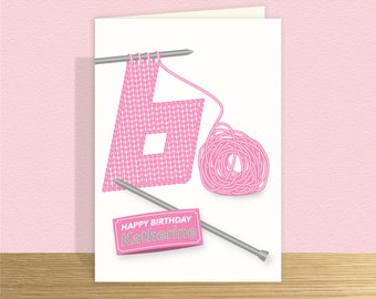 Knitting birthday card personalised 60th birthday card card for knitter grandma 60th mum 60th Large card message options