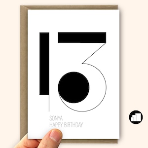 Gepersonaliseerde 13e verjaardagskaart Minimalistische kaart voor haar of hem 13e verjaardagskaart voor dochter zoon Grote kaart en berichtopties