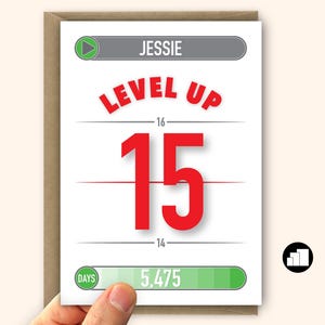 Carte d'anniversaire personnalisée pour garçon ou fille pour 15 ans, amusante et personnalisée pour lui, son fils, sa fille, son frère, sa sœur ou son ami